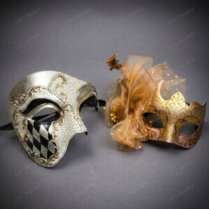 Venetian Harlequin Glitter Masquerade Halloween Party mask Gold Silver